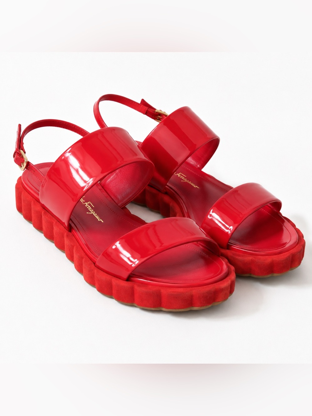Salvatore Ferragamo Luisa Coral Patent Leather Sandals Size 8 NWOT